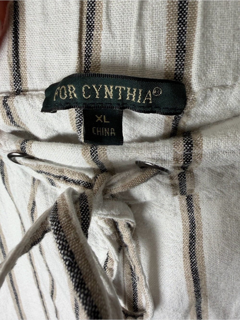 For Cynthia Linen Blend Striped Drawstring Pants Coastal Boho XL - Picture 5 of 7